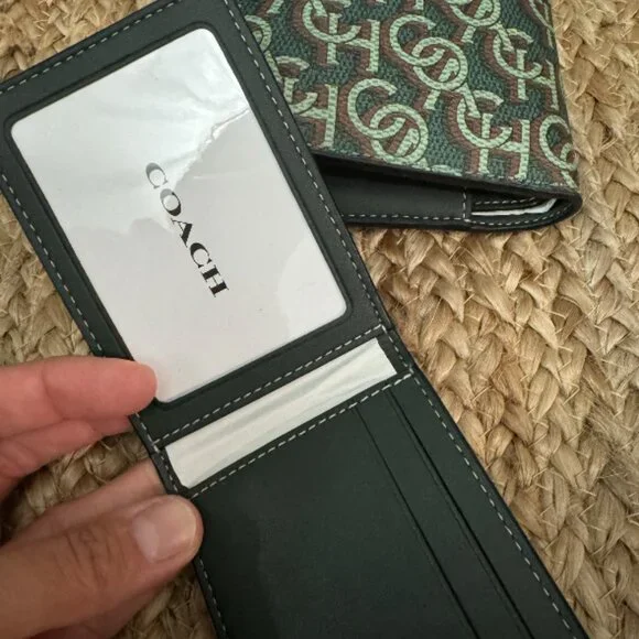 NWT Coach 3-In-1 Wallet Printed Coated Canvas Monogram Amazon Green - Picture 3 of 9